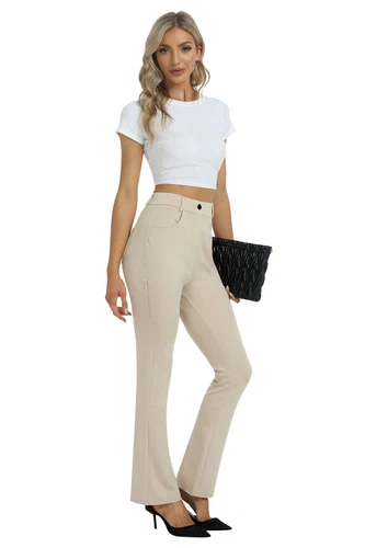Women Bussiness Slacks Pant Soft Comfy Elastic Casual Stretch Bootcut Trousers - Picture 31 of 66