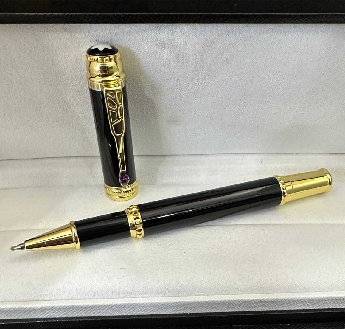 Deluxe Writers Series Bright Black - Gold Clip 0.7mm Rollerball Pen No Box