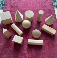 Vintage Creative Publications Wood Geometric Solids 12 pcs. in Box With Label