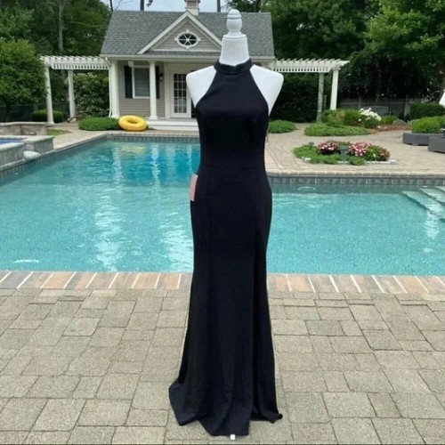 NWT Anthropologie BHLDN Montreal Juliana High Neck Side Slit Maxi Dress Black 8 - Picture 4 of 12
