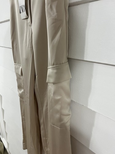 NEW ZARA WOMAN BEIGE STONE SATIN EFFECT CARGO PANTS WAIST 30" SIZE L Y567C - Picture 6 of 15