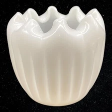 Vintage Fenton White Milk Glass Pinched Rose Vase Bowl 4”T 4.5”W