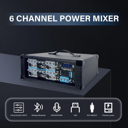 proreck 6-Channel 2000W Audio Mixer with Bluetooth, USB, 15V Phantom Power - Picture 4 of 4