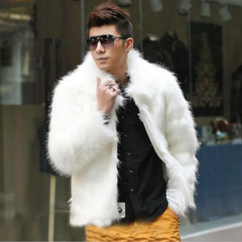 Men Faux Fur Turn-down Collar Winter Warm Full Fur Jacket Outwear Coat Overcoat