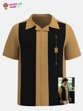 Mens Colorful Geometric Shapes Printed Bowling Shirt