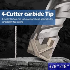 SDS PLUS 4 Cutter 10mm 3/8'' X 18'' Rotary Hammer Drill Bit for Concrete Masonry