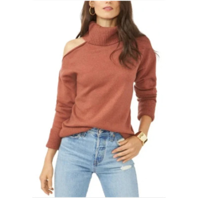 1. State Terra Earth Brown Cutout Cold Shoulder Turtleneck Sweater Size S NWT