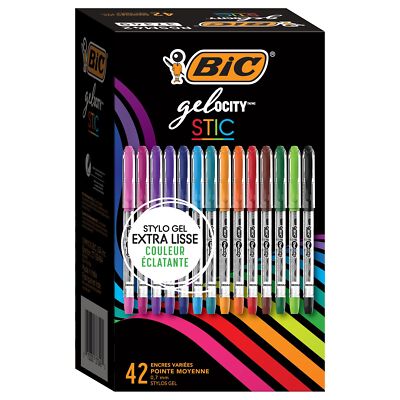 BIC Gelocity Smooth Gel Pens 42 Count Assorted Colors 0.7mm Medium Point