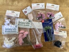10 VTG Packages of Craft Flowers-Beads-Leaves, Variety of Colors/Styles, NEW