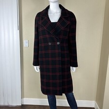 Maje Coat Size 36 Black Red Wool Blend Double Breasted Long Sleeve Womens