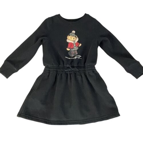 POLO RALPH LAUREN Polo Bear Logo Fleece Dress Girls Size 3/3T Black Long Sleeve - Picture 1 of 9
