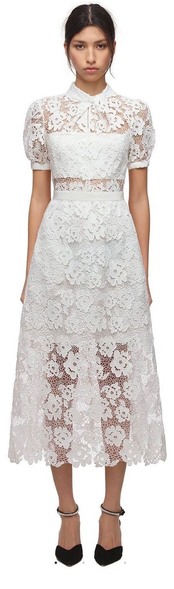 abstract floral guipure mini dress Self-Portrait Guipure Lace Mini Dress