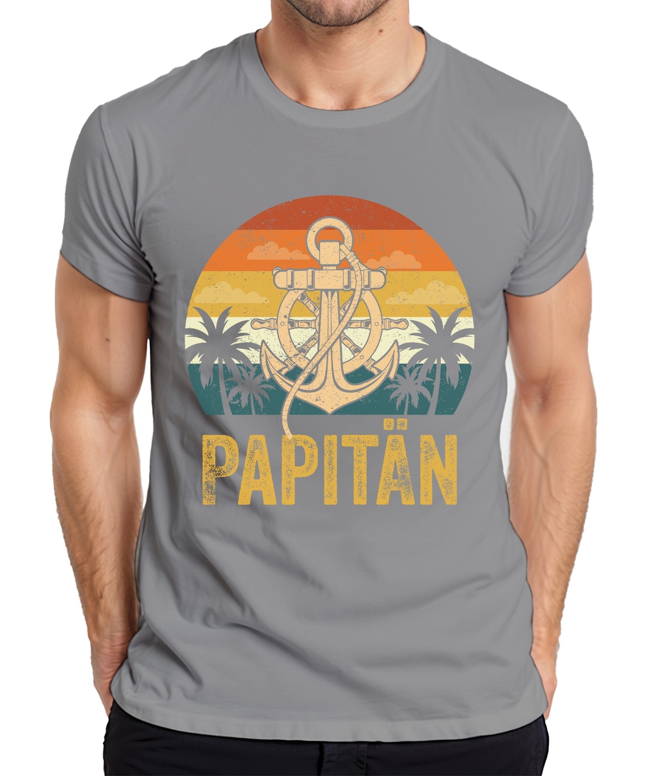 Vintage Papitan Retro Fathers Day Gift Sea Lover Men Dad Mens T-Shirt