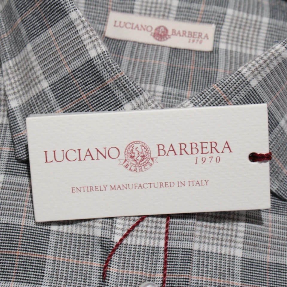 Luciano Barbera NWT Casual Button Down Shirt Size M in Gray Plaid 100% Cotton - Image 2 of 4