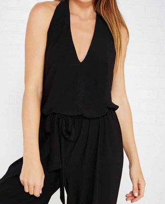 Combinaison (jumpsuit) Noire Contempo Casuals - Taille S - Dos Nu Halter, Jambe Large Flare - Neuf Avec étiquettes
