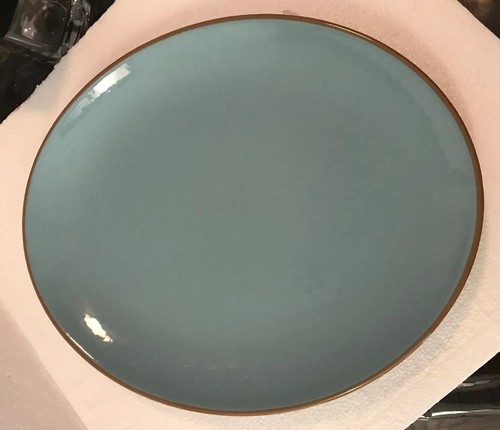 Aqua Blue Oval Platter With Tan Border 13-1/4 X 11-1/4 X 1-1/4 Porcelain - Picture 2 of 6