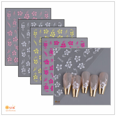 Hibiscus Flower Nail Stickers 4 Colors Hollow Hibiscus Flower Nail Art Decals