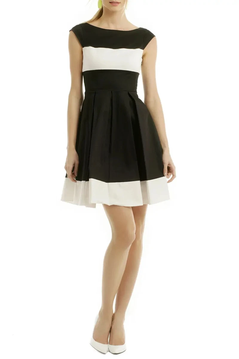 Kate Spade Adette Dress Striped White Black Fit u0026 Flare Cap Sleeve Boat  Neck S 4 | eBay