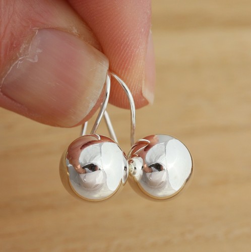 925 Sterling Silver Plain 12mm Ball Dangle Drop Earrings Gift Boxed - Picture 2 of 6