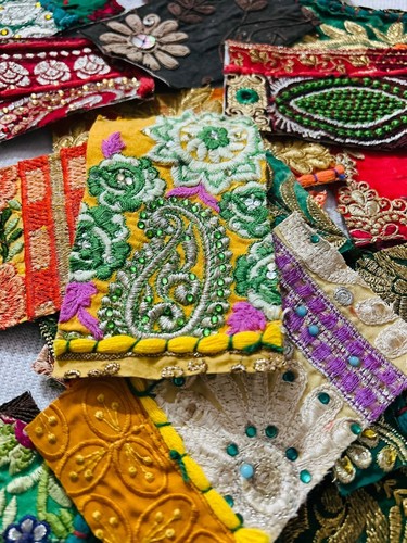 Vintage Embroidered Fabric Scraps Boho Cotton Scraps Junk Journal Charm pack - Picture 6 of 11
