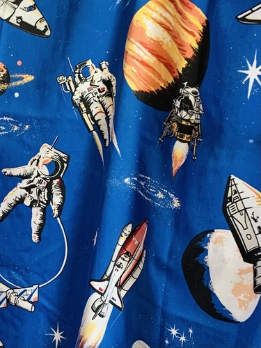 D72" W120" Pair Curtains Vintage Space Astronaut Rocket Blue Pencil Pleat - Picture 8 of 12
