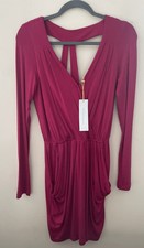 BCBGeneration Women’s Dress Knit Fuchsia Long Sleeve Drape Pockets Size S