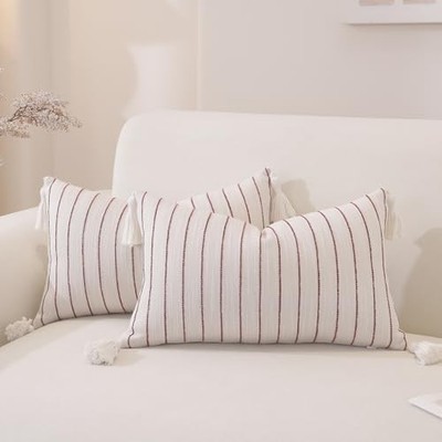 Decorative Boho Throw Pillow Covers 20x12 Inch 20'' x 12'' (Pack of 2) Burgundy