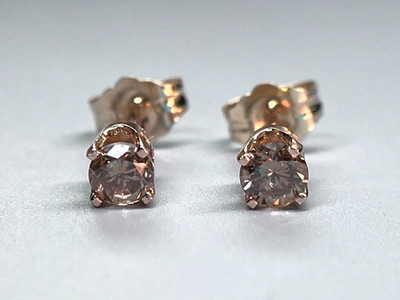 Women's 14K Yellow Gold .48 CT TDW Chocolate Colored Diamond Stud Earrings