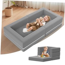 Portable Toddler Travel Bed: Foldable Soft - 3-in-1 Convertible 44IN Grey