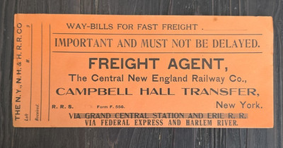 VINTAGE NEW HAVEN Central New England EISENBAHN SCHNELLE FRACHT FRACHT FRACHTSCHEIN UMSCHLAG