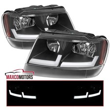 Black Headlights Fits 1999-2004 Jeep Grand Cherokee Led Tube Headlamps Pair Black Headlights Fits 1999-2004 Jeep Grand Cherokee Led Tube Headlamps Pair