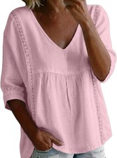 Boho Cotton Linen Gauze Blouse, Loose Beach Vacation Top