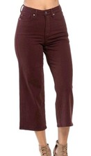 Judy Blue High Waist Tummy Control Wide Leg Crop Denim Jeans 16W Oxblood Stretch