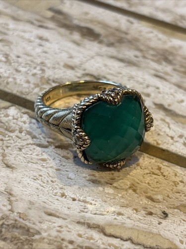 Estate JUDITH RIPKA Sterling Silver Gold Tone Green Goddess Ring