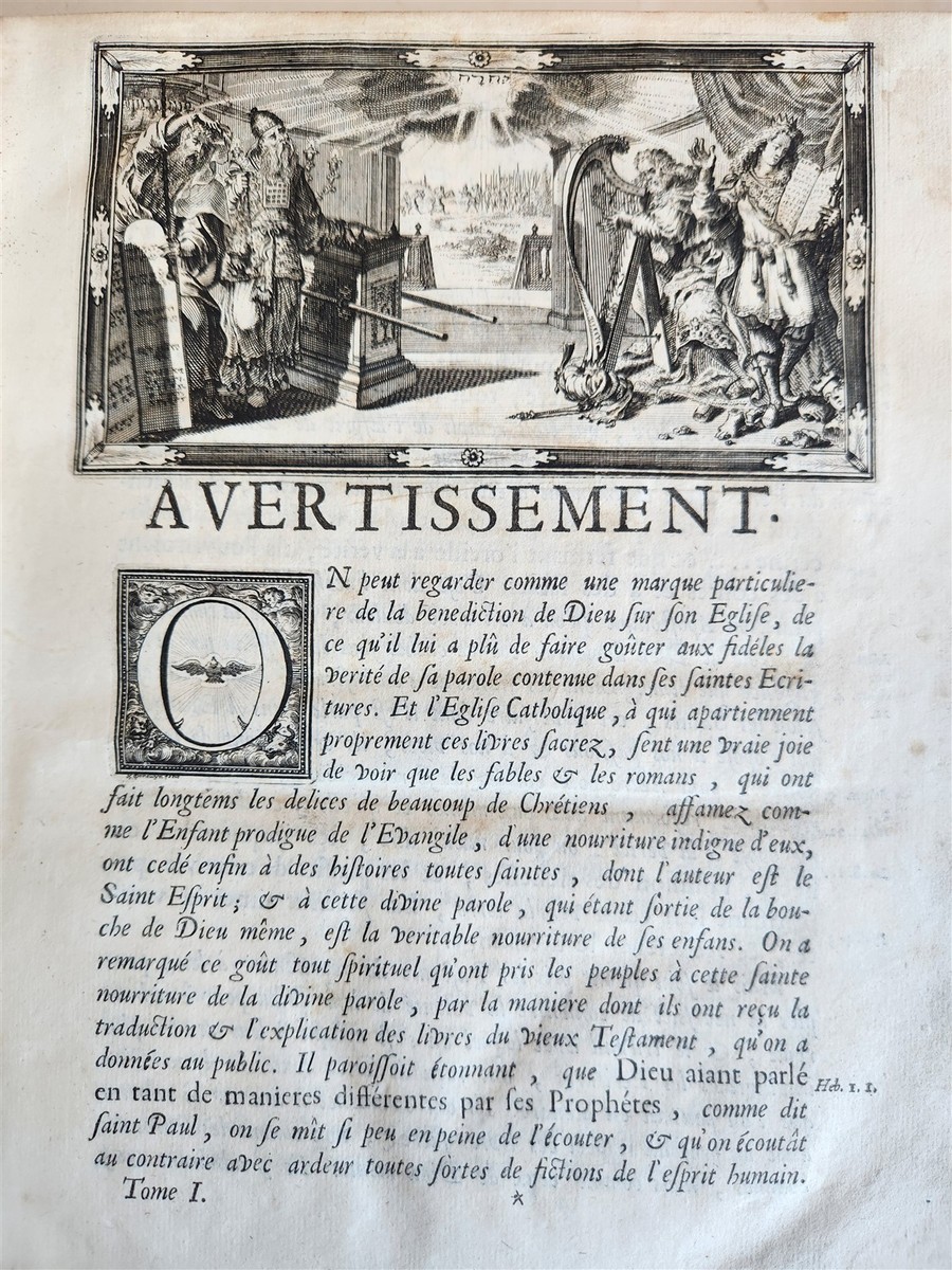 1700 BIBLE in FRENCH 3 VOLUMES antique ILLUSTRATED w/ MAP La