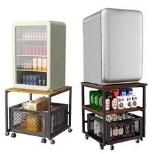 Mobile Mini Fridge Stand with Large Storage Pull-Out Basket and Lockable Wheels