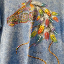 VTG Sportex Horse Feather Mane Graphic T Shirt Sz L Made in USA Blue Cotton