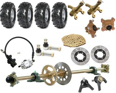 44'' ATV Go Kart Complete Kit Rear Axle Sprocket 8'' Wheels Knuckle Spindle Hub