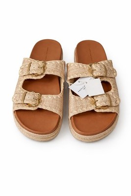 American Eagle Raffia Double Buckle Slide Sandals Size 10 NWT Espadrille