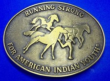 Running Strong for Native American Indian Youth Vintage Billy Mills Belt Buckle