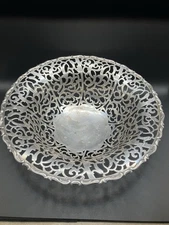 Antique Art Deco Silver-Plated Ornate Pierced Footed Bowl 9" Diameter 3" Height
