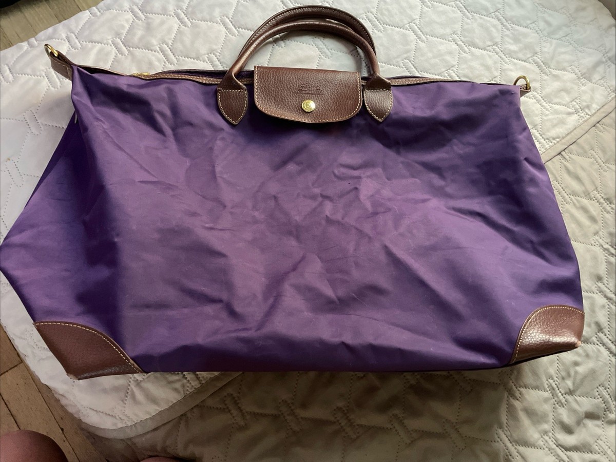 Longchamp Large Le Pliage Tote Bag Purple / Brown Leather France
