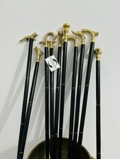 Lot of 10 Pcs Antique Brass Walking Stick Cane Different Handle Wooden stick