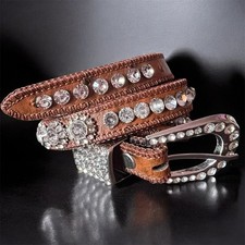 Shyanne Girls' Ostrich Print Rhinestone Belt K501 Sz 26 Crystal Brown Silver