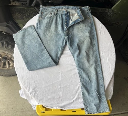 Levi's 501 Original Fit Men's Jeans 38x30 Light Wash Blue Denim Button Fly - product listing photo