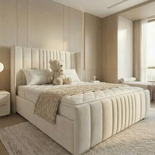 Manhattan Winged Ottoman Storage Plush Velvet Bed Frame Gas Lift Up King Size