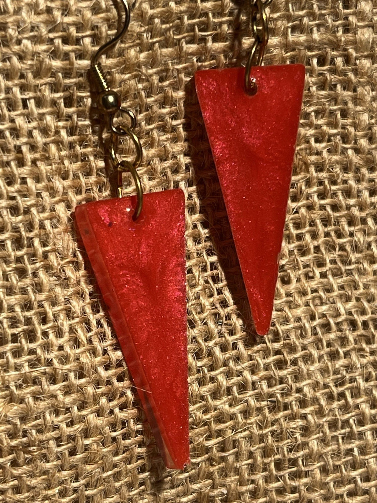 Red Triangle Resin Dangle/Drop Hook Earrings, Geometric Design