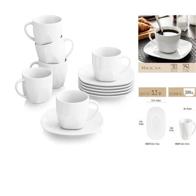 MALACASA Elisa 12tlg. Cremeweiß Porzellan Kaffeeservice 6 T