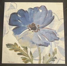 Pamela Gladding Art Painting Stretched Canvas Impasto 15" x 15" Blue Water Poppy