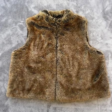 Preston & York Faux Fur Vest Womens 2XL Brown Sleeveless Zip Up Soft Lined Cozy